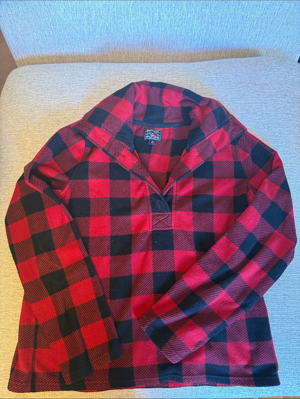 American Living Red and Black Plaid Hooded Pullover Sweater